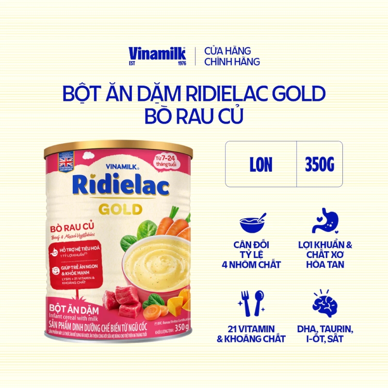 Bột Ăn Dặm bò rau củ Ridielac Gold - Hộp thiếc 350g